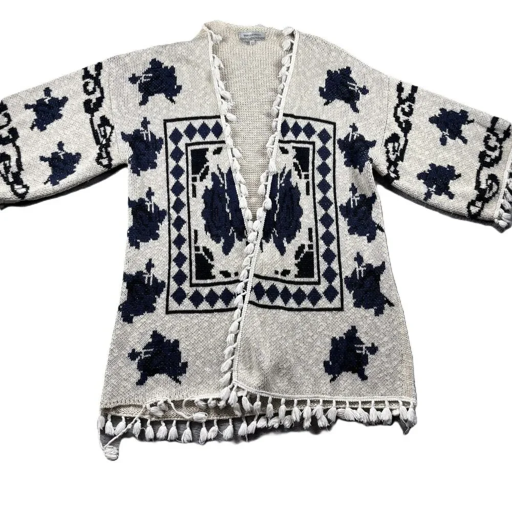 World Market Women Open Cardigan Sweater Boho Western Tassels Knitted OS G322